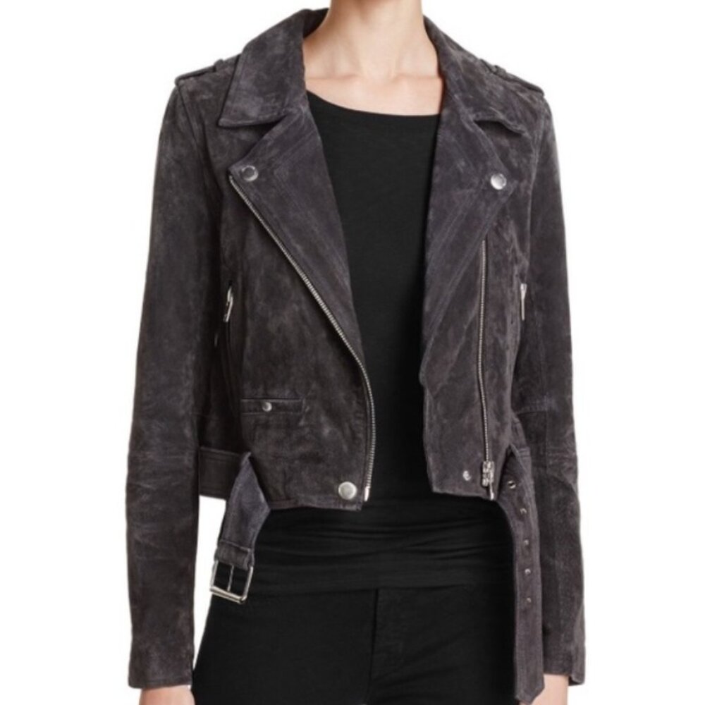 Blank NYC Gray Suede Moto Jacket Biker Charcoal Leather Silver NEW Womens XS